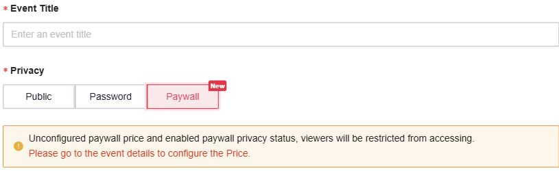 Event details and Paywall selection