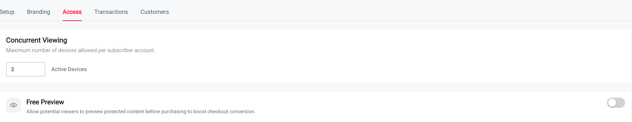 Access settings example