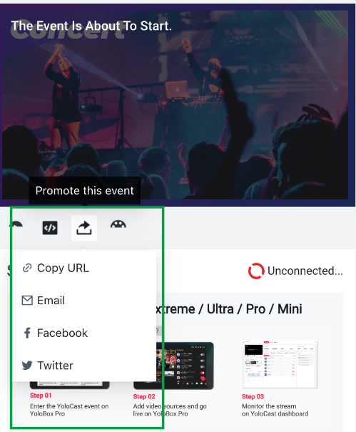 Event detail sharing entry